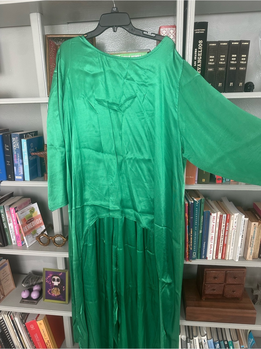 Women's Emerald Green Long Sleeve Pleated Maxi Dress